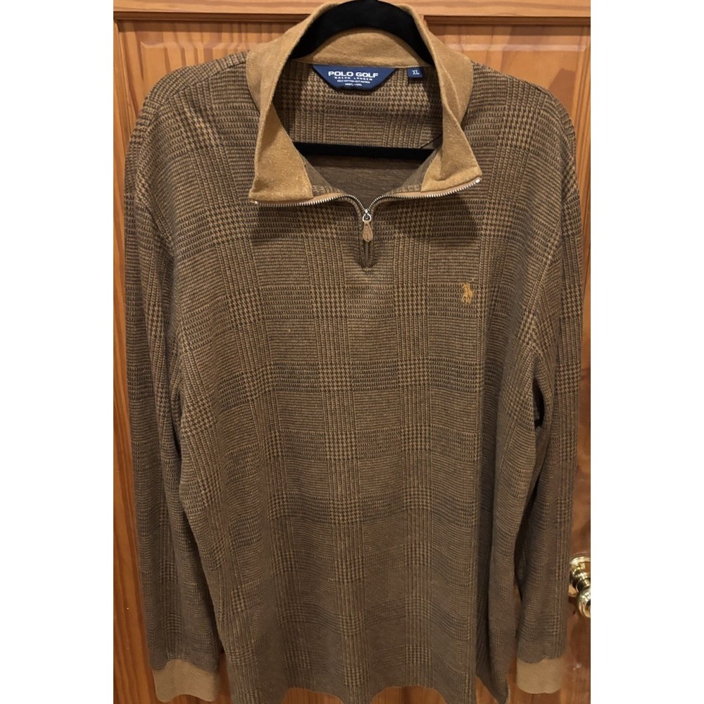 Vintage Polo Golf Ralph Lauren 1/4 Zip Plaid Sweater Cotton Alpaca Blend XL